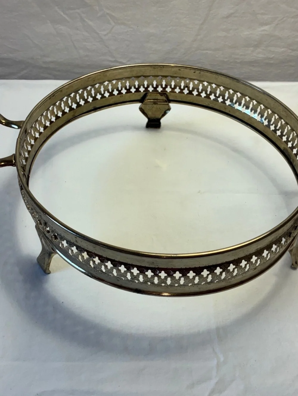 Vintage Silver tone Round Serving Tray with Handles